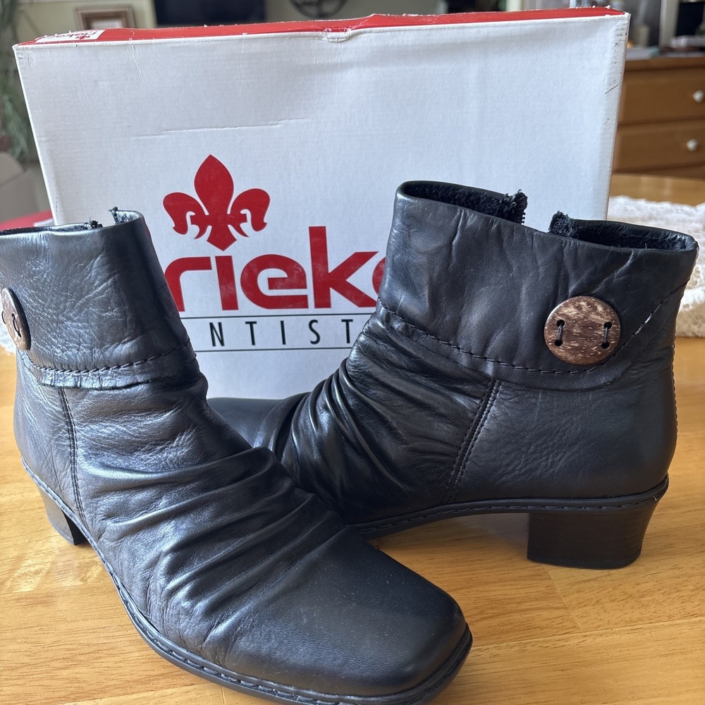 Rieker Lynn Boots Womens Antistress Ankle Bootie Casual Comfort Side Zip BLK